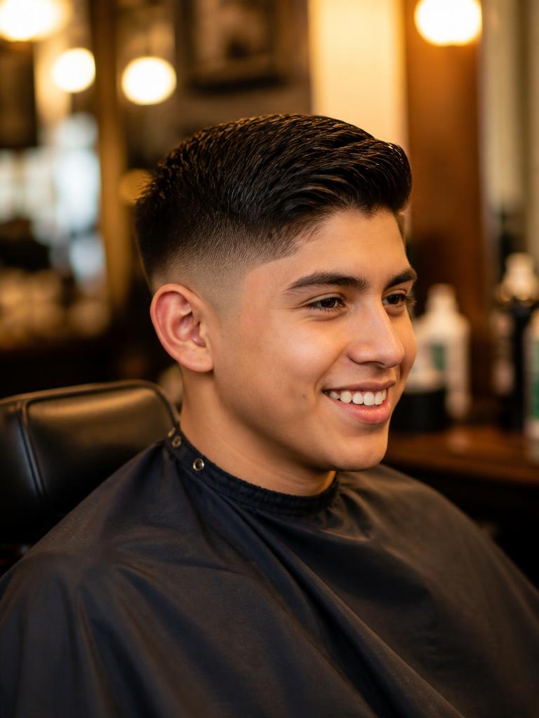 Joven sonriendo con su corte recién hecho
